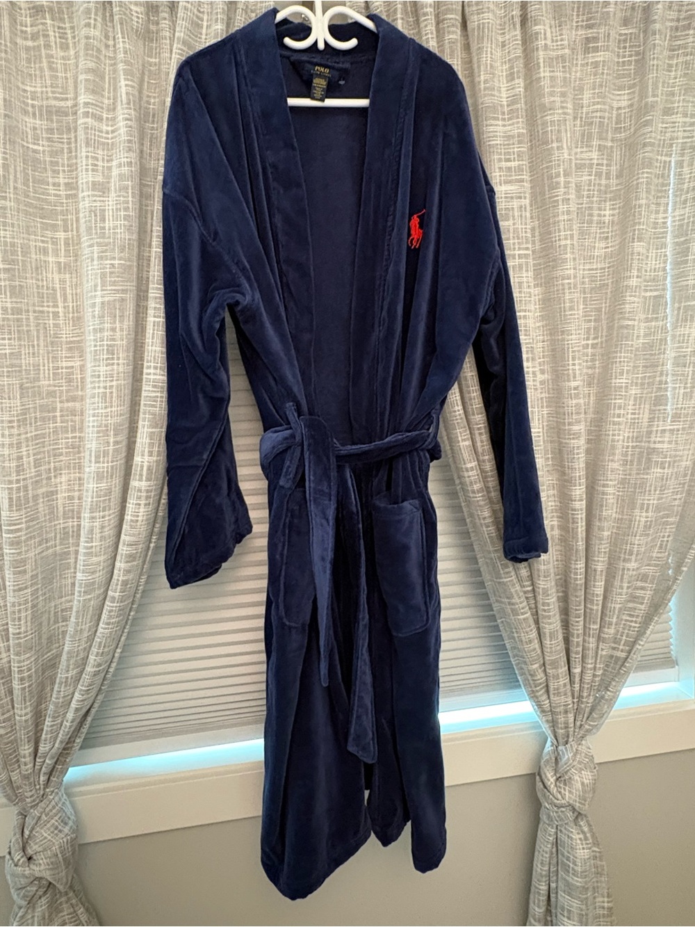 NWOT Polo by Ralph Lauren Navy Plush Sleepwear Robe with Red Logo